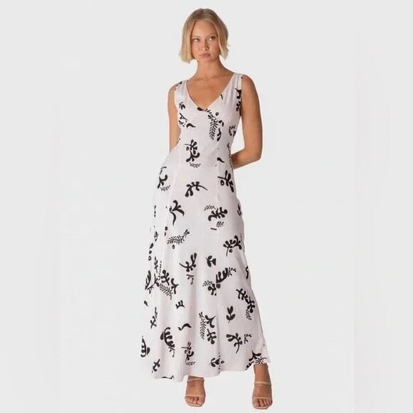 Paper Heart Dresses & Skirts - 2/$24 Paper Heart Floral Print Linen Blend Maxi Dress  V-Neck White S A0456 TRB3